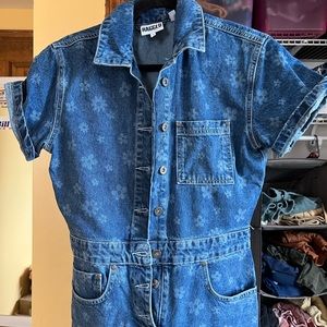 Ragged Denim Floral Boilersuit